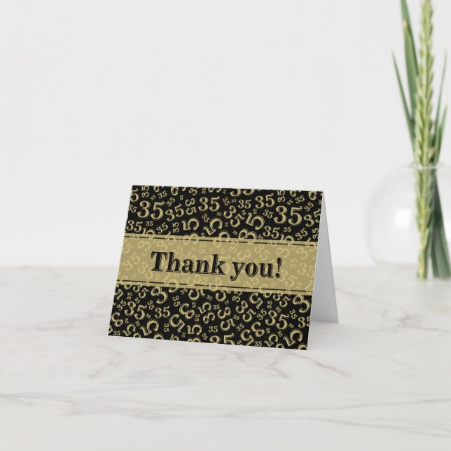 Cartão De Agradecimento Milestone 35 Random Number Pattern Black/Gold (Frente)