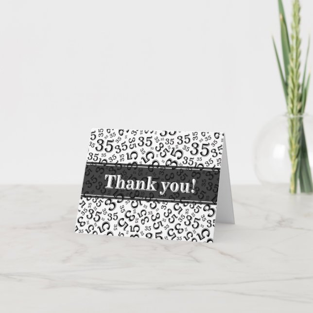 Cartão De Agradecimento Milestone 35 Random Number Pattern Black/White (Frente)
