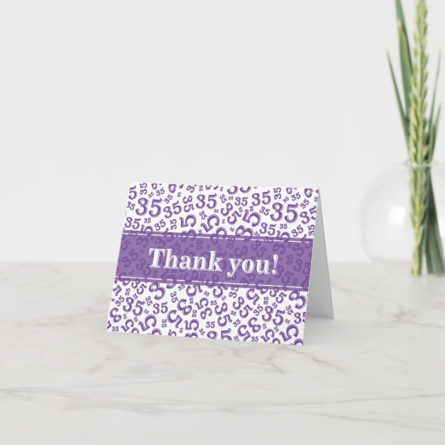 Cartão De Agradecimento Milestone 35 Random Number Pattern Purple/White (Frente)