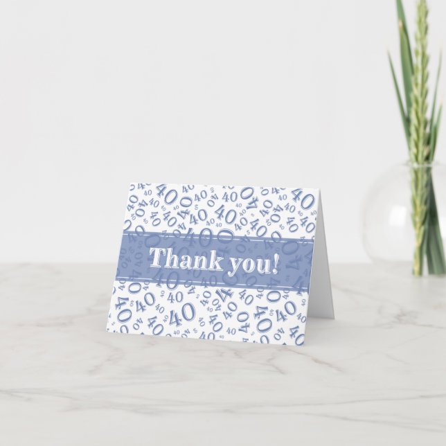 Cartão De Agradecimento Milestone 40 Random Number Pattern Blue/White (Frente)