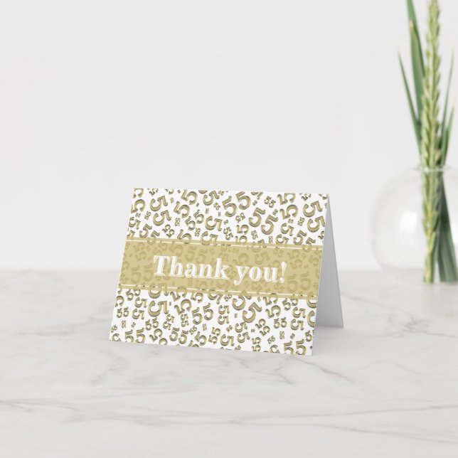 Cartão De Agradecimento Milestone 55 Random Number Pattern Gold/White (Frente)