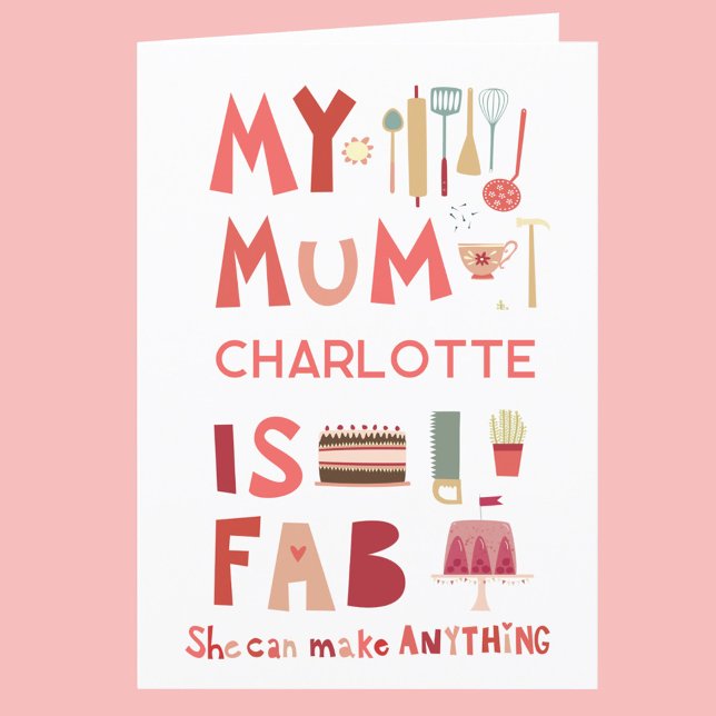 Cartão De Agradecimento Minha Mãe é Fab Personalizado Diversão Card (My Mum is Fab personalized name mothers day or mum birthday card)