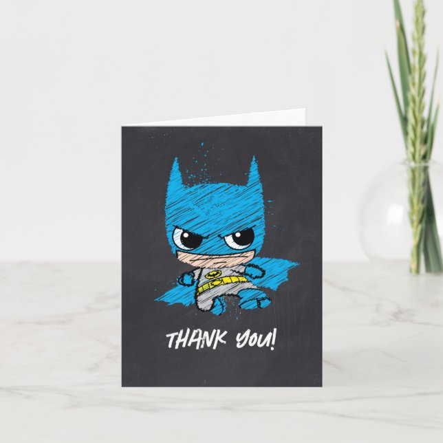 Cartão De Agradecimento Mini Clássico Batman Sketch Birthday - Obrigado (Frente)