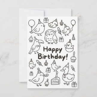 Cartão De Agradecimento Minimal Bird Doodle Birthday Card