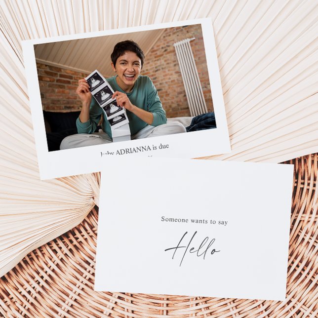 Cartão De Agradecimento Minimal Calligraphy Hello Baby Announcement Card (Criador carregado)