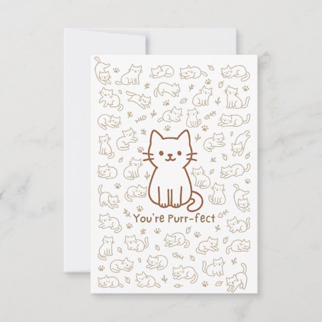 Cartão De Agradecimento Minimal Cat Doodle Card | Line Drawing (Frente)