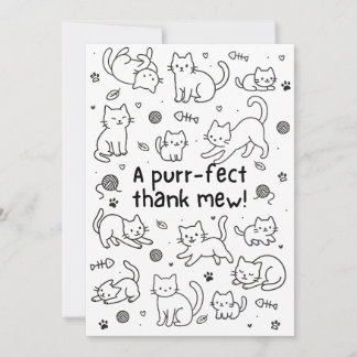 Cartão De Agradecimento Minimal Cat Doodle Thank You Card