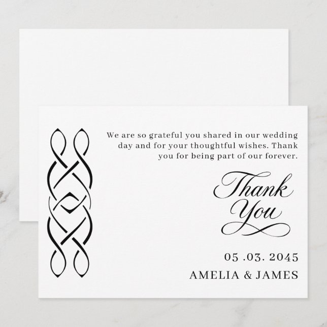 Cartão De Agradecimento Minimal Celtic Knot Wedding Thank You Card (Frente/Verso)