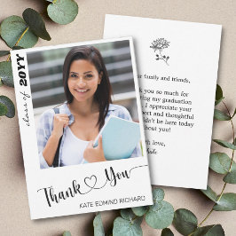 Cartão De Agradecimento Minimal Chic Photo Elegant Script Heart Graduate