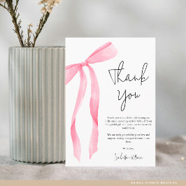 Cartão De Agradecimento Minimal Elegant Pink Bow Baby Shower