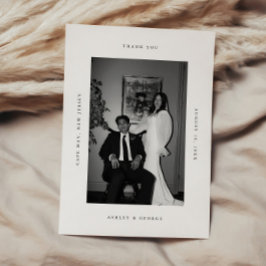 Cartão De Agradecimento Minimal Modern 2-Photo Wedding Black & White