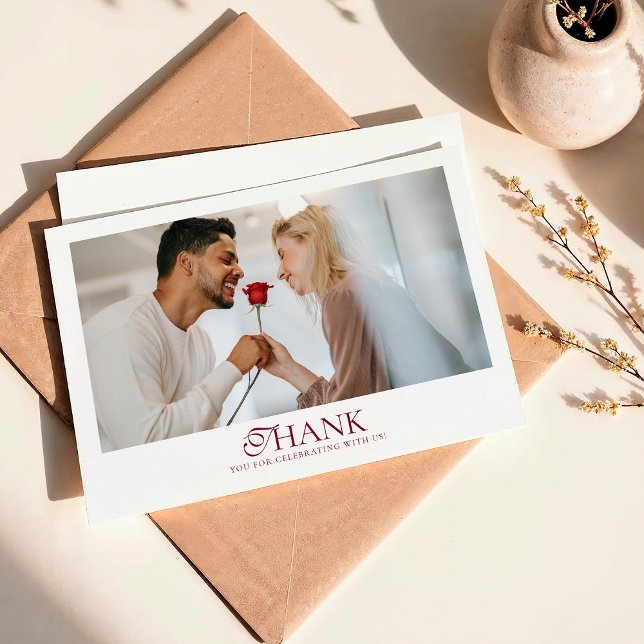 Cartão De Agradecimento Minimal Monogram Deep Burgundy Script Wedding (Criador carregado)