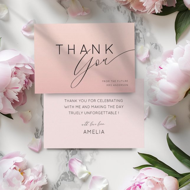 Cartão De Agradecimento Minimal Peachy Pink Ombre Thank You Bridal Shower  (Criador carregado)