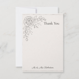 Cartão De Agradecimento Minimal Rose Line Art Botanical