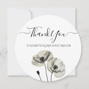 Cartão De Agradecimento Minimalismo Elegante Simples Poppies Pretos e Bran