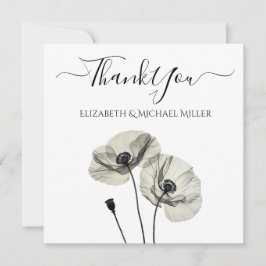 Cartão De Agradecimento Minimalismo Elegante Simples Poppies Pretos e Bran