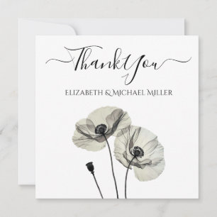 Cartão De Agradecimento Minimalismo Elegante Simples Poppies Pretos e Bran