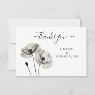 Cartão De Agradecimento Minimalismo Elegante Simples Poppies Pretos e Bran