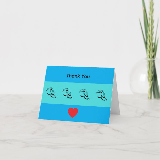 Cartão De Agradecimento Minimalist Black Toucan Blue Thank You Card (Frente)