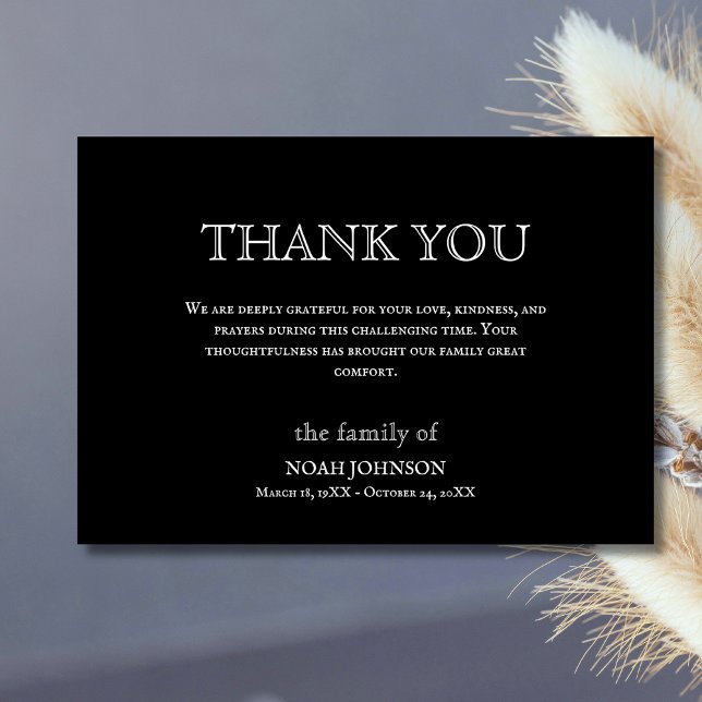 Cartão De Agradecimento Minimalist Black Traditional Funeral Sympathy (Criador carregado)