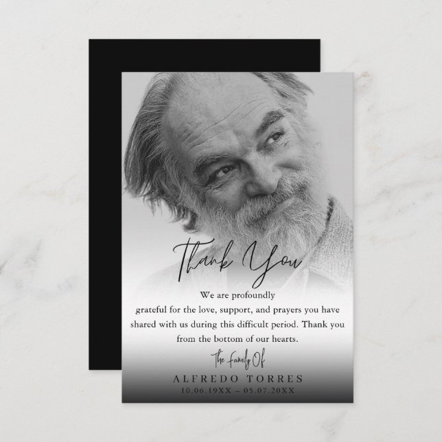 Cartão De Agradecimento Minimalist Black & White Photo Funeral Sympathy  (Frente/Verso)