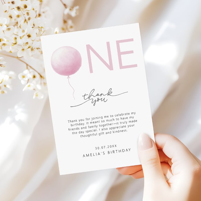 Cartão De Agradecimento Minimalist Blush Pink Girls 1st Birthday (Criador carregado)