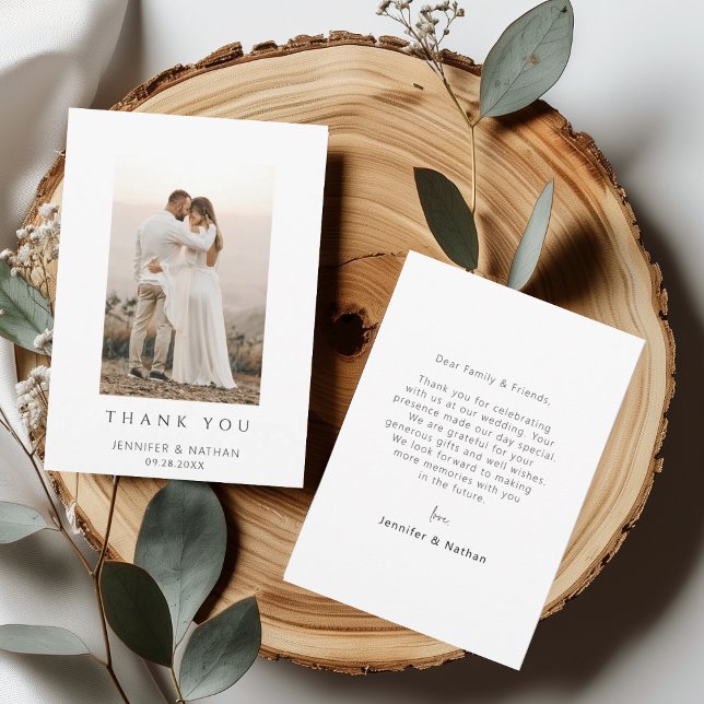 Cartão De Agradecimento Minimalist Chic Wedding Photo Thank You Card (Criador carregado)