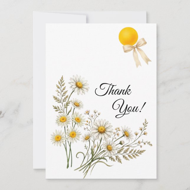 Cartão De Agradecimento Minimalist Daisy Floral Thank You Note (Frente)