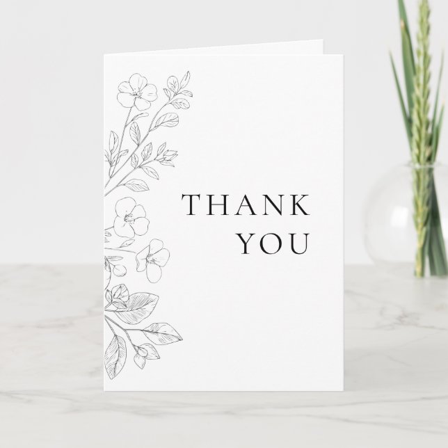 Cartão De Agradecimento Minimalist Floral Wedding Thank You Card (Frente)