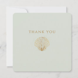 Cartão De Agradecimento Minimalist Gold Seashell Mute Sage Wedding