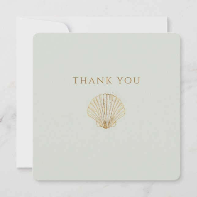 Cartão De Agradecimento Minimalist Gold Seashell Mute Sage Wedding (Frente)