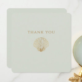 Cartão De Agradecimento Minimalist Golden Seashell Mute Sage Wedding