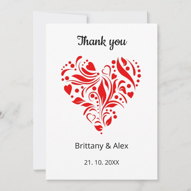 Cartão De Agradecimento Minimalist Heart Wedding Thank You Card – Custom (Frente)
