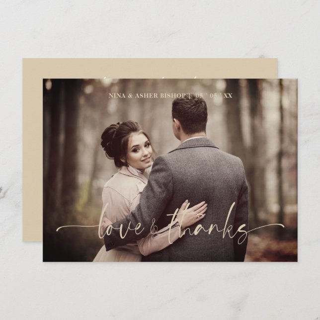 Cartão De Agradecimento Minimalist Love & Thanks Whimsical Script Wedding (Frente/Verso)