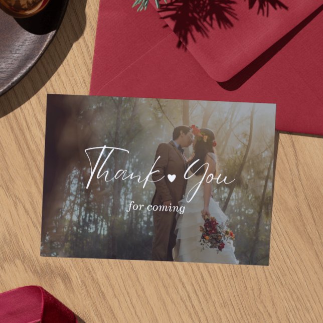 Cartão De Agradecimento Minimalist Photo Wedding Thank You Card with Scrip (Minimalist Photo Wedding Thank You Card with Script)