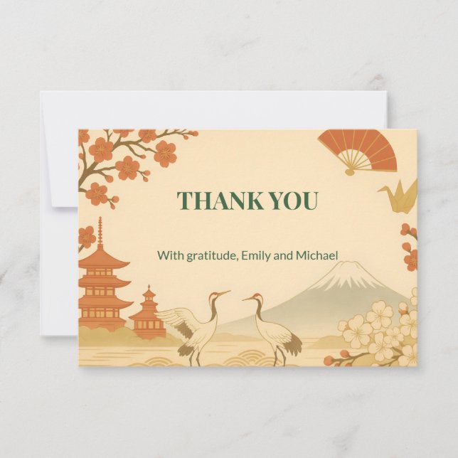 Cartão De Agradecimento Minimalist Sakura Cherry Blossom Wedding Thank You (Frente)
