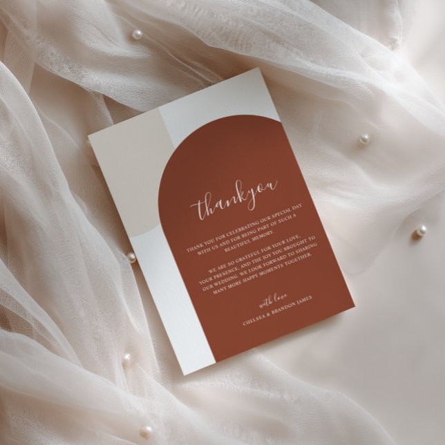 Cartão De Agradecimento Minimalist Script Boho Terracotta Arch Wedding (Criador carregado)