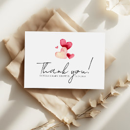 Cartão De Agradecimento Minimalist Watercolor Red Hearts Baby Shower