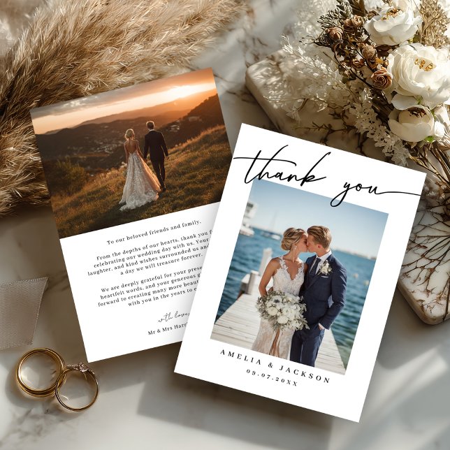 Cartão De Agradecimento Minimalist Wedding Thank You Card – Photo Template (A chic minimalist wedding thank you card to share your love and gratitude.)