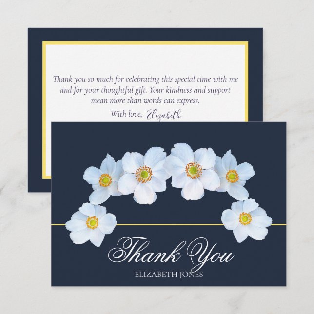 Cartão De Agradecimento Minimalist White Anemone Bridal Shower Thank You (Frente/Verso)