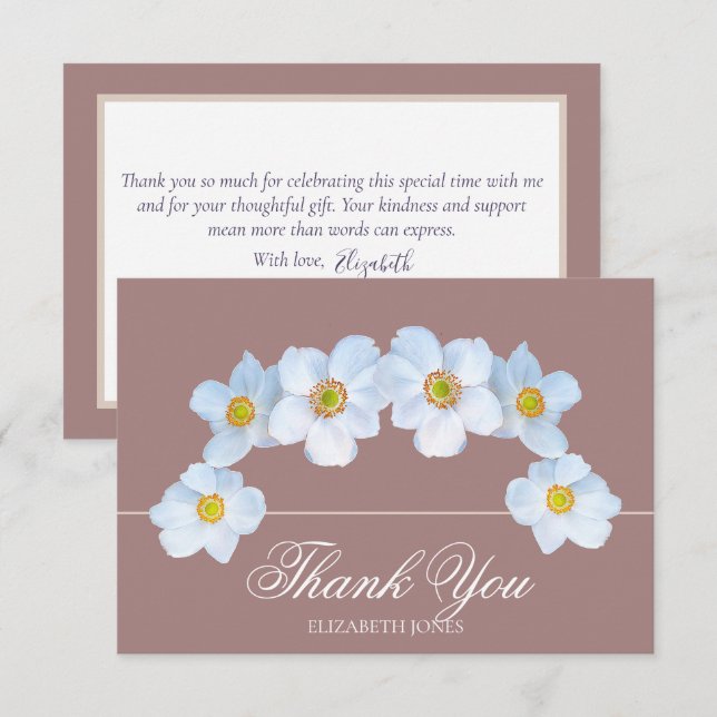 Cartão De Agradecimento Minimalist White Anemone Bridal Shower Thank You (Frente/Verso)
