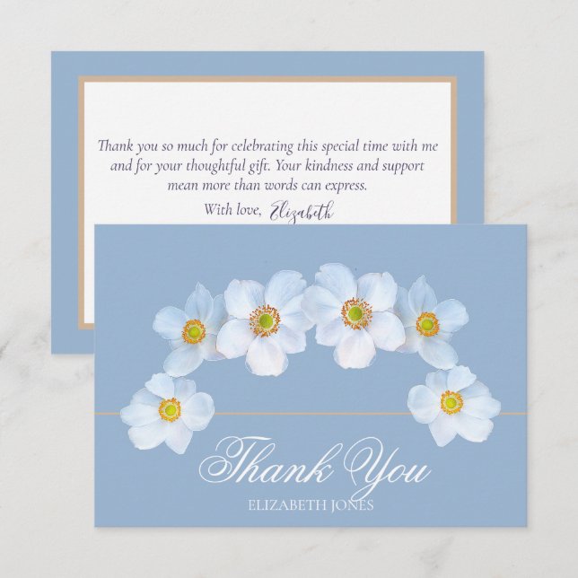 Cartão De Agradecimento Minimalist White Anemone Bridal Shower Thank You (Frente/Verso)