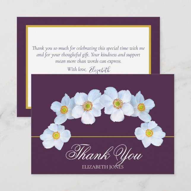Cartão De Agradecimento Minimalist White Anemone Bridal Shower Thank You (Frente/Verso)