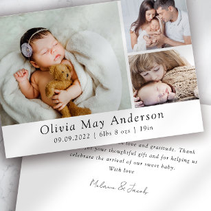 Cartão De Agradecimento Minimalista 3 Foto Nova Bebê