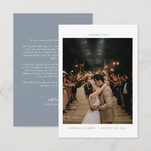 Cartão De Agradecimento Minimalista Azul Moderno com Casamento Fotográfico