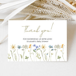 Cartão De Agradecimento Minimalista de Chá de fraldas de flor selvagem