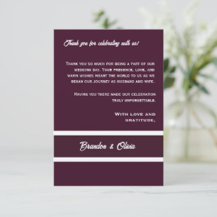 Cartão De Agradecimento minimalista Elegante Ameixa Roxo e Listras Brancas