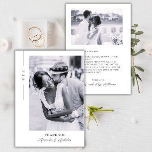 Cartão De Agradecimento Minimalista Elegante Preto Script 2 Foto Casamento