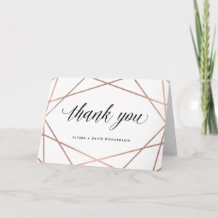 Cartão De Agradecimento Minimalista Moderno Rosa Dourado em Branco   Obrig