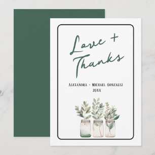 Cartão de Agradecimento Minimalista Verde de Amor